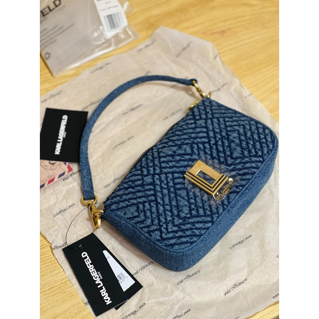 ORIG & IMPORTED Karl Lagerfeld KL Lafayette Denim Shoulder Small Bag Navy Blue