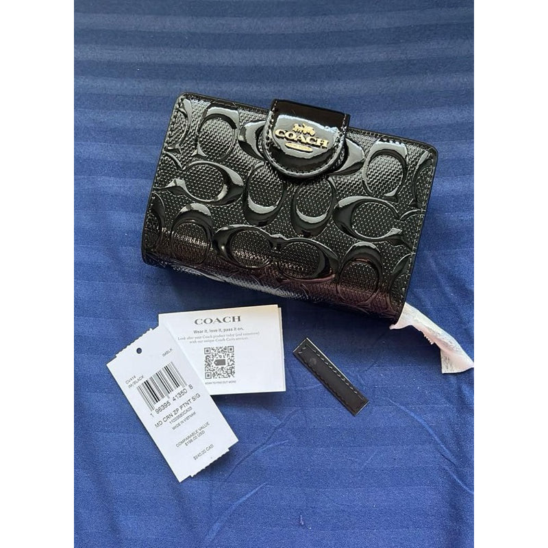 CCH MEDIUM CORNER ZIP WALLET SIGNATURE PATENT BLACK