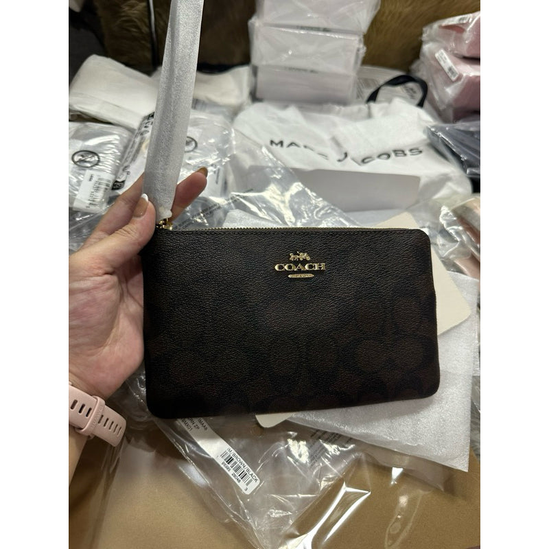 ORIGINAL & IMPORTED Coach Large Corner Zip Wristlet Phone Wallet In Signature Canvas Brown/Khaki