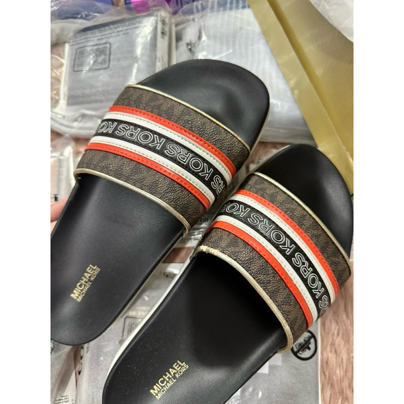 SALE! MK with flaw Tyra Logo Tape Slides Sandals