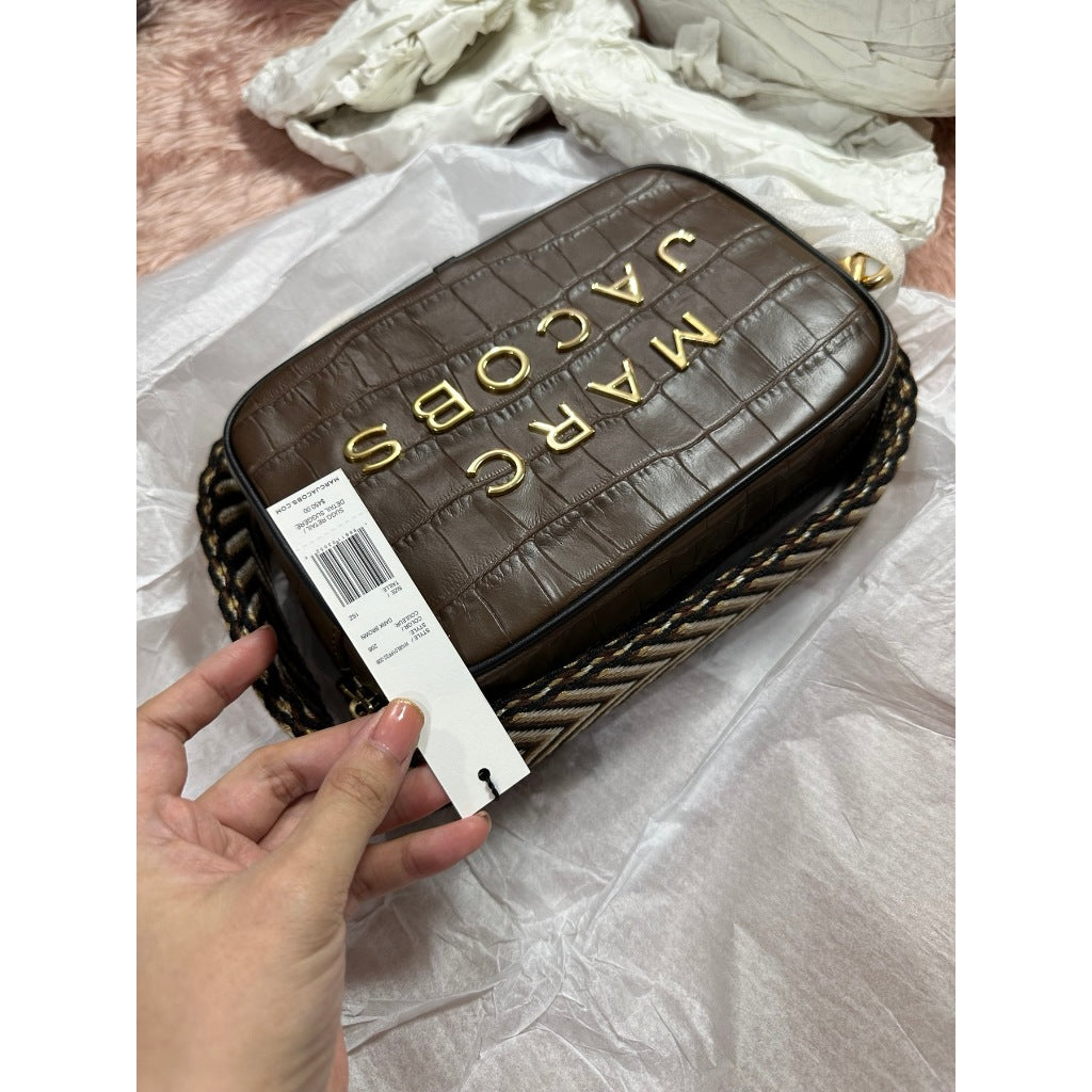 ORIG & IMPORTED MJ Croc-Embossed Flash Crossbody Camera Bag in Dark Brown