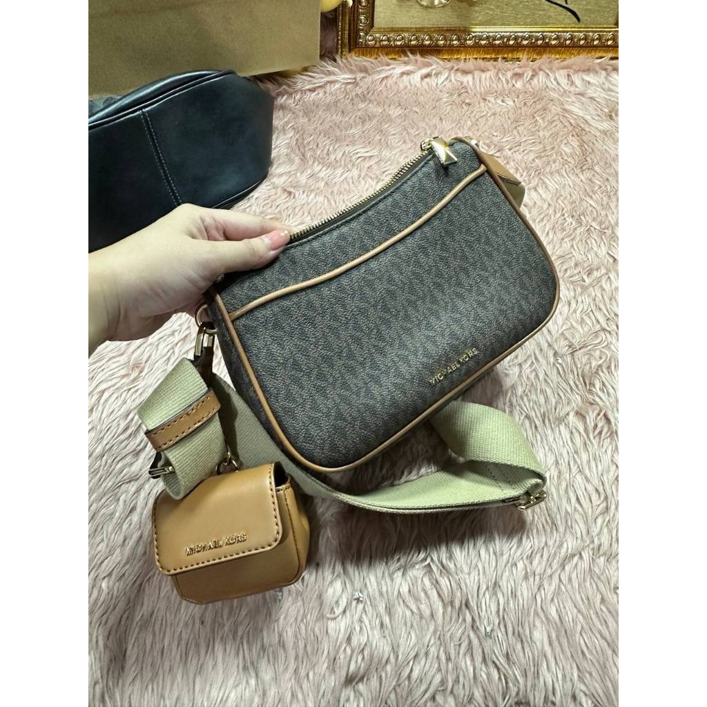ORIG & IMPORTED Preloved MK Jet Set Medium Signature Logo Crossbody Brown Bag with Case for AirPo
