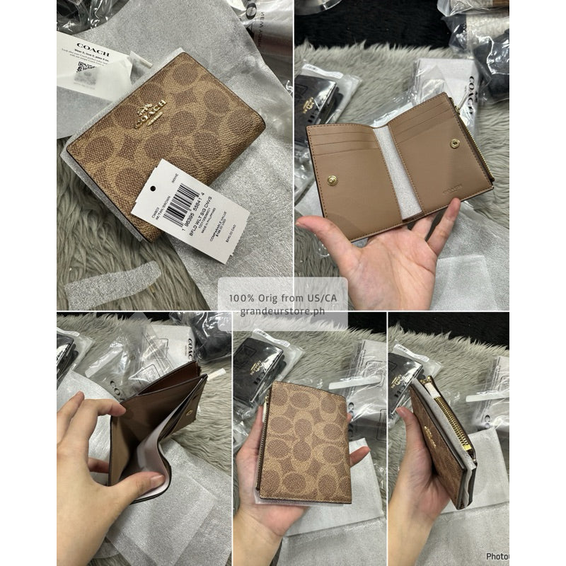 ORIGINAL & IMPORTED Coach Bifold Small Slim Wallet In Signature Canvas Brown