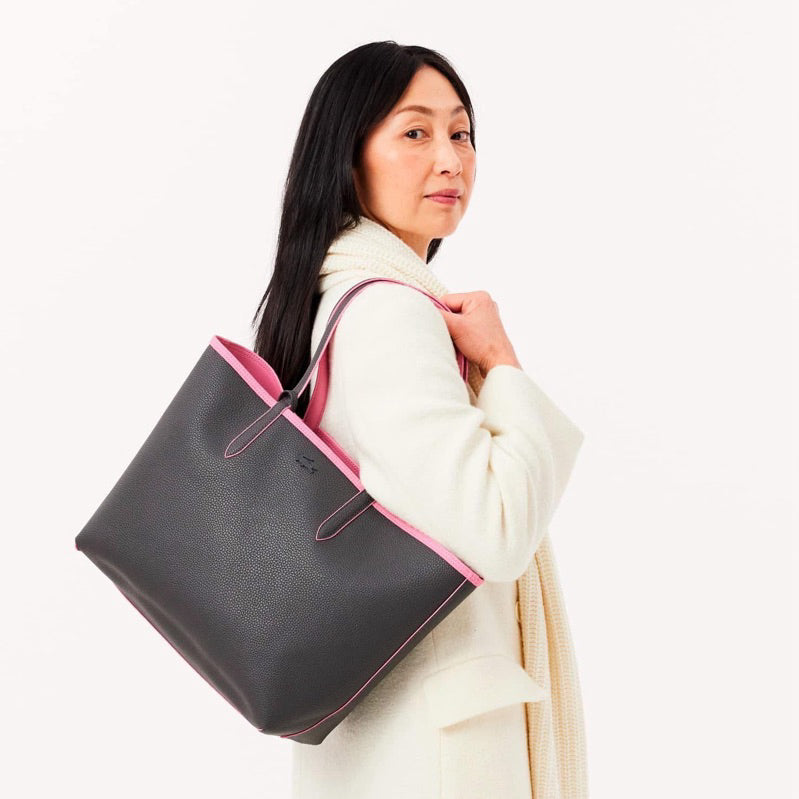 ORIGINAL & IMPORTED Lacoste Anna Reversible Large Tote Bag in Brown/White/Pink/Black