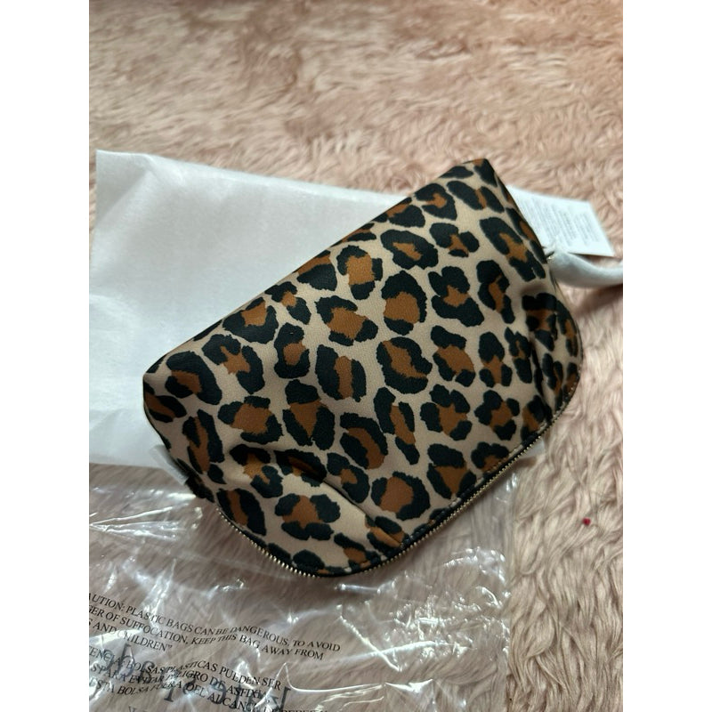 ORIG & IMPORTED KS Chelsea Medium Cosmetic Black Nylon Pouch Leopard