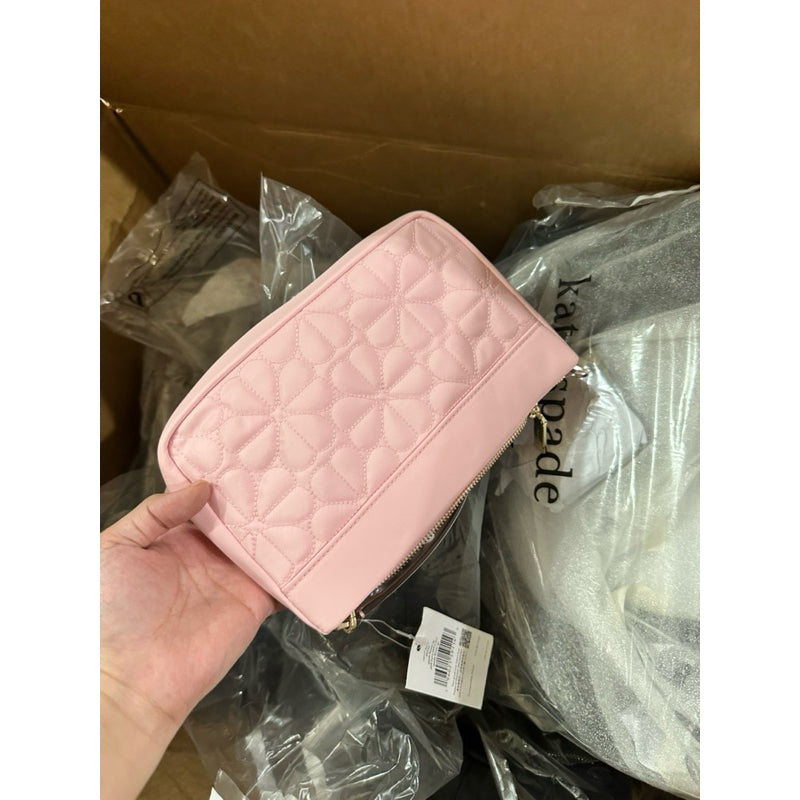 ORIG & IMPORTED KS Spade Flower Quilted Fabric Convertible Wristlet Shoulder Mini Bag Black Pink