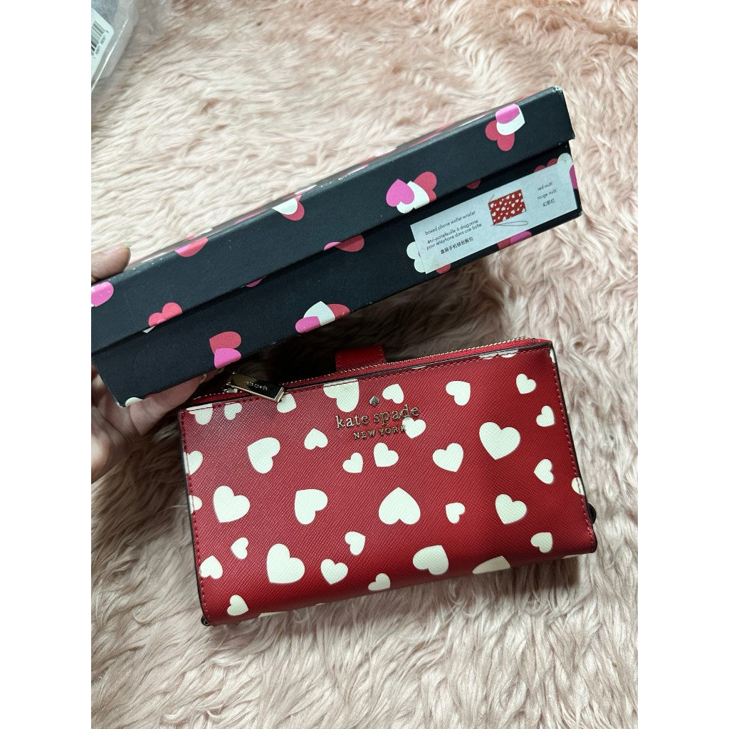 ORIG & IMPORTED Preloved KS Staci Heart Pop Printed Boxed Phone Wristlet Red Long Wallet