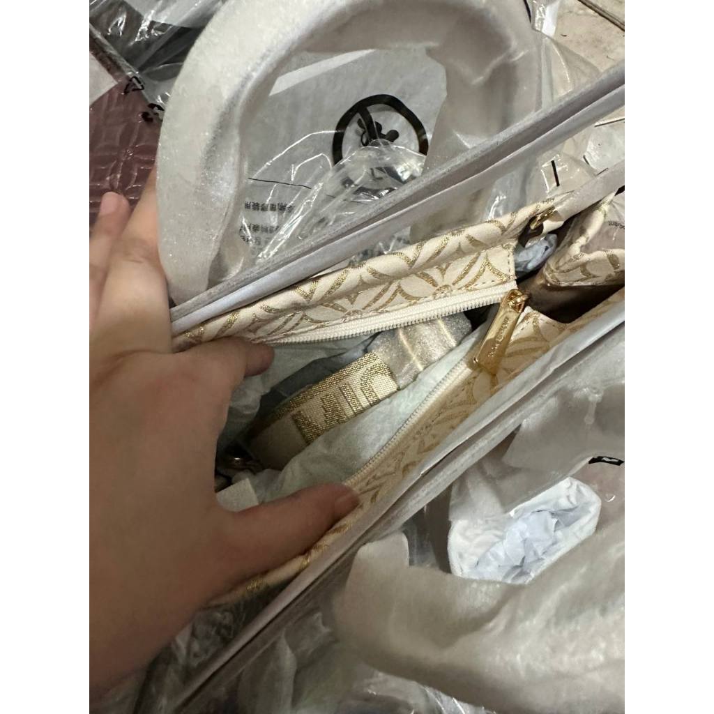 ORIG & IMPORTED MK Small Mirella Satchel Bag Graphic Logo Glitter Ivory White