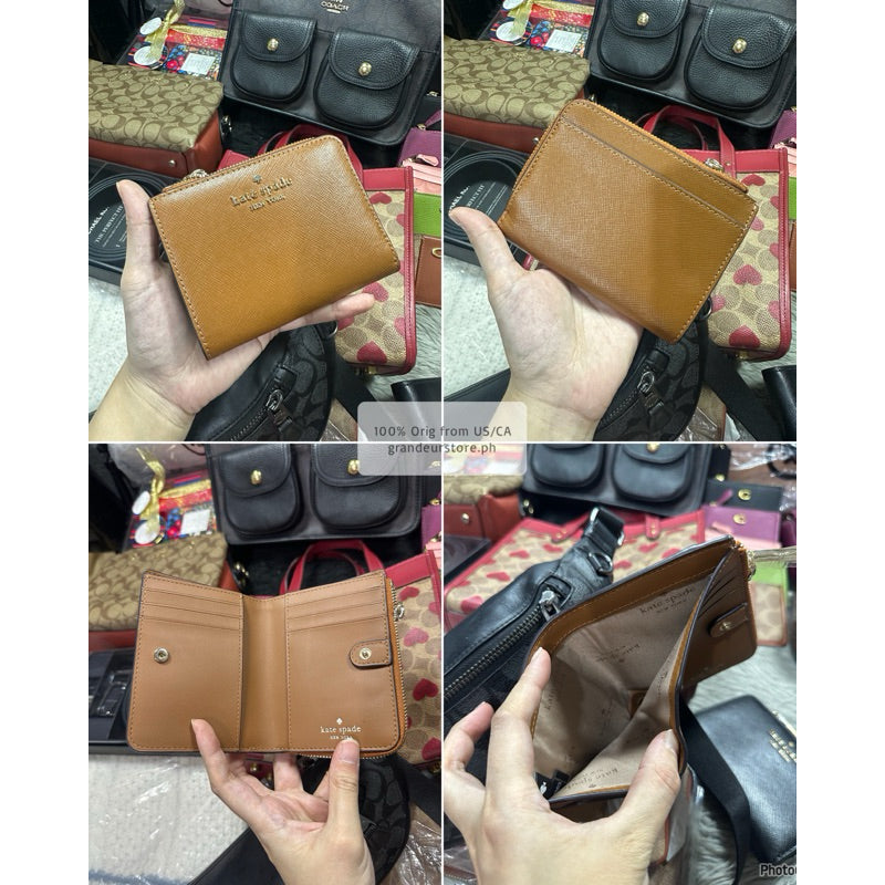 ORIGINAL & IMPORTED Kate Spade KS Madison Small L Zip Bifold Slim Wallet Beige/Black/Maroon/Floral