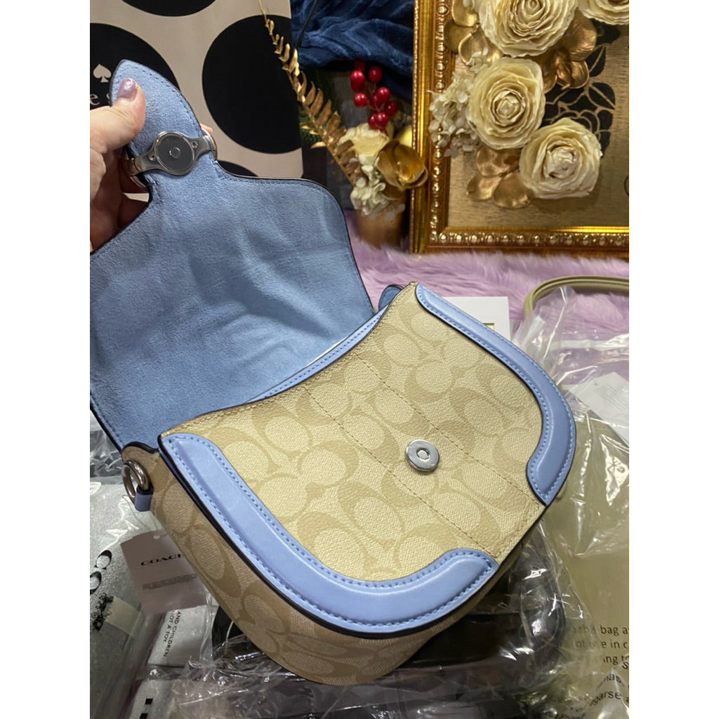 ORIG & IMPORTED CCH Georgie Saddle Bag In Signature Canvas Silver/Light Khaki/Marble Blue
