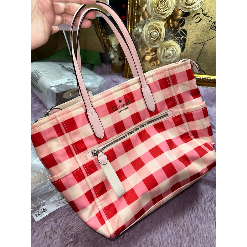 ORIG Preloved KS Chelsea Gingham Medium Satchel Nylon Pink Bag