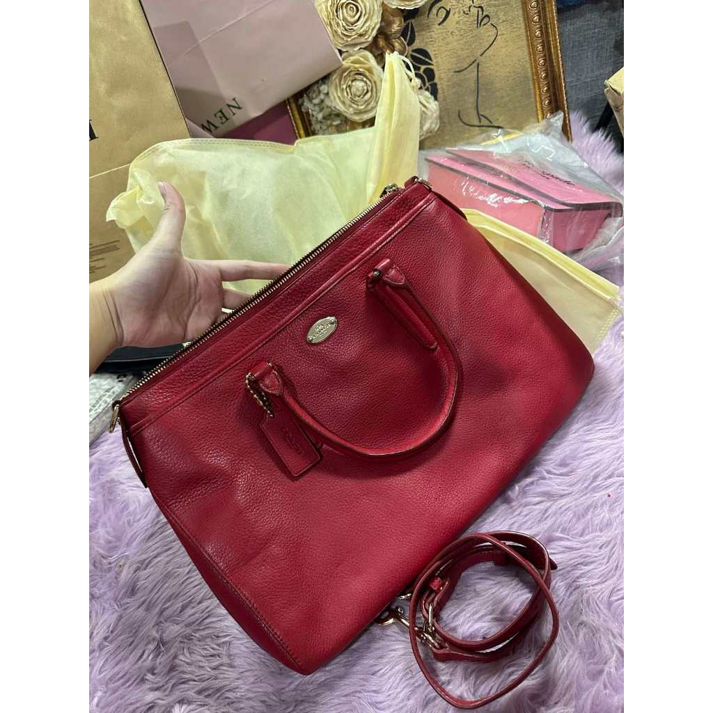 ORIG Preloved CCH Morgan Pebbled Leather Satchel Handbag Red Bag