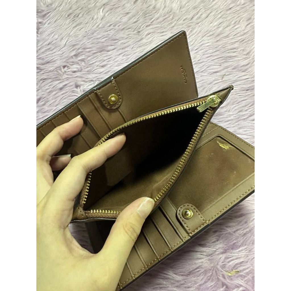 ORIG Preloved CCH Slim Zip Wallet In Signature Canvas Khaki Brown