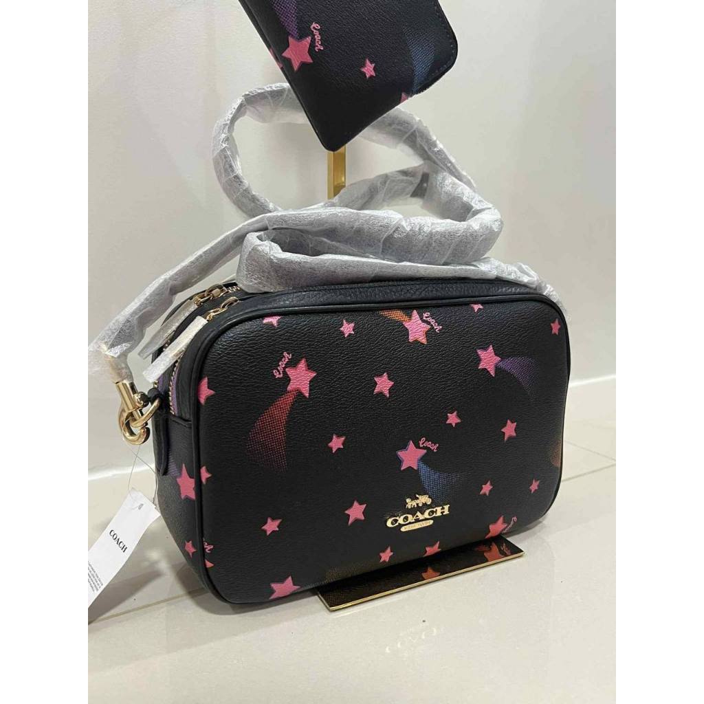 ORIG & IMPORTED RARE CCH Jes Crossbody With Disco Star Print Black Double Zip Bag