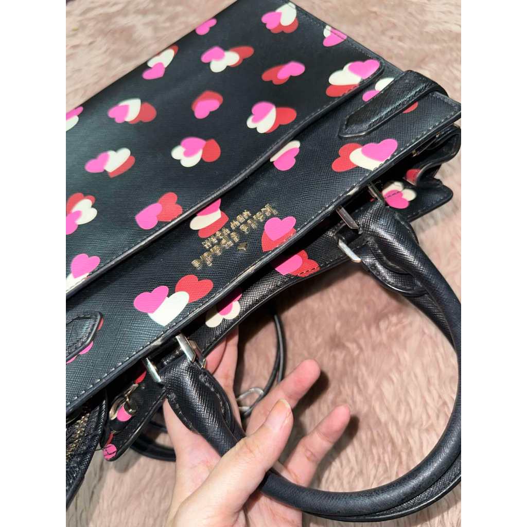 ORIG Preloved KS Staci Flutter Hearts Medium Satchel Black/Pink Bag