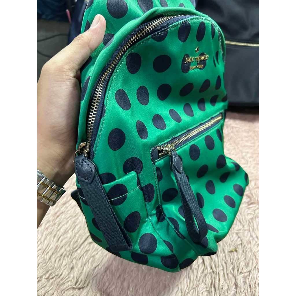 ORIG Preloved KS Chelsea Delightful Dot Medium Backpack Green Nylon Bag