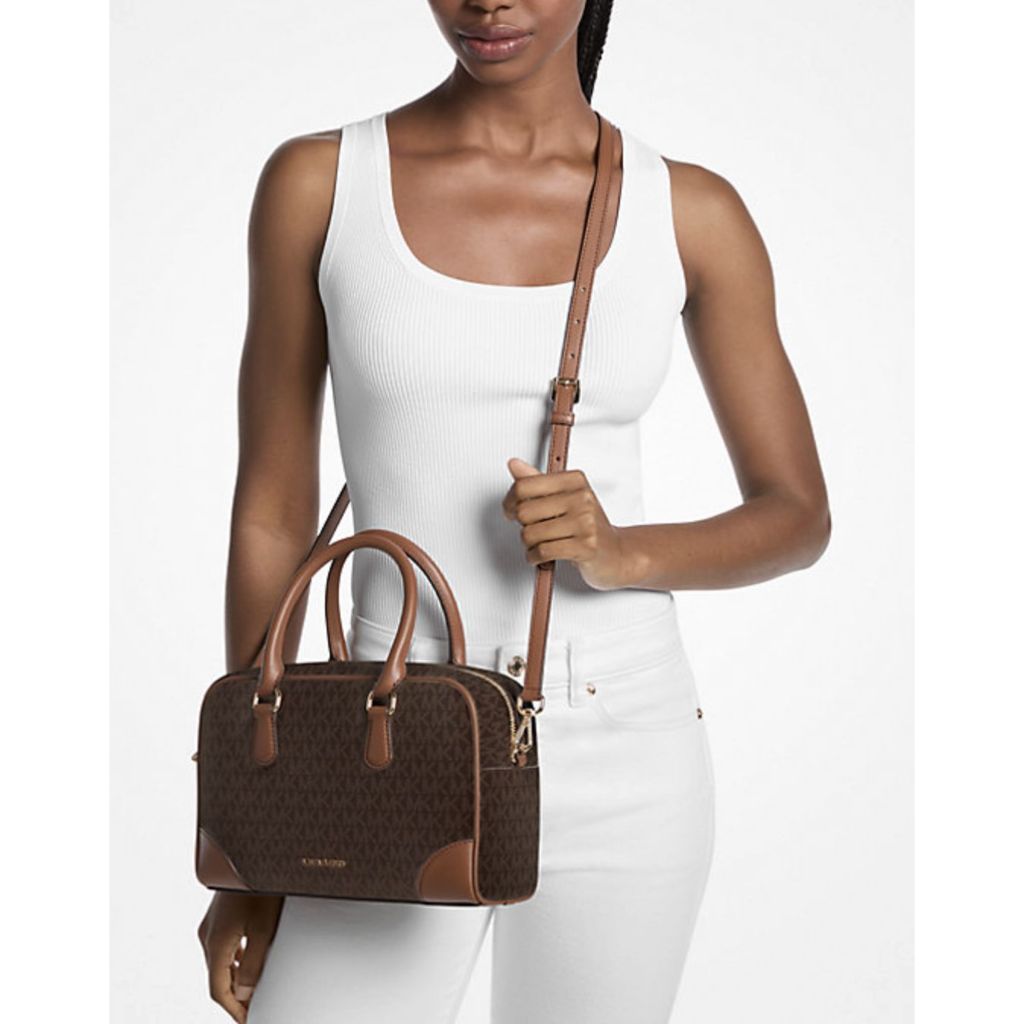 ORIG & IMPORTED MK Thompson Medium Signature Logo Satchel Duffle Brown/White Bag