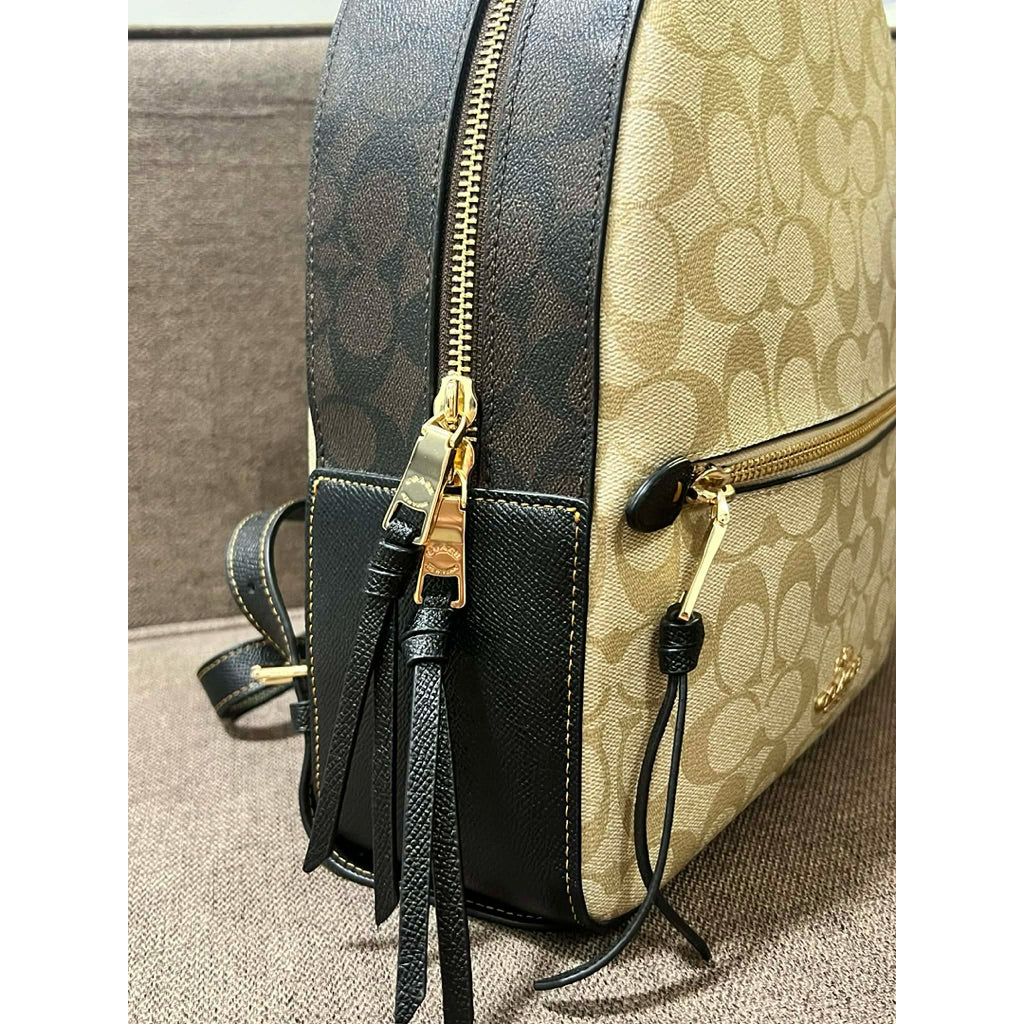 ORIG Preloved RARE Coach Jordyn Backpack In Blocked Signature Canvas Light Khaki Bag