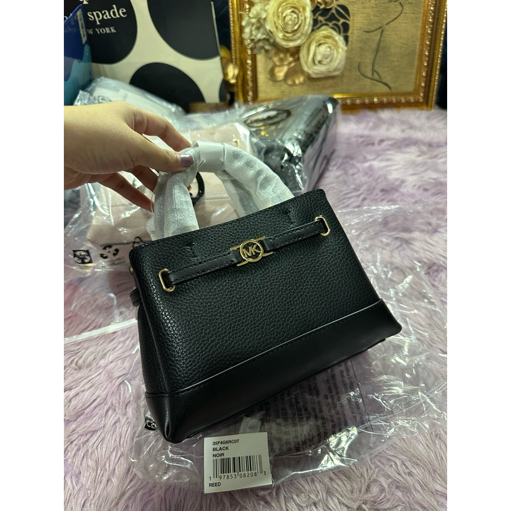 ORIG & IMPORTED MK Reed Extra-Small Pebbled Leather Satchel Black Pink Bag
