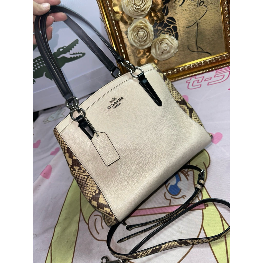 ORIG Preloved CCH Minetta Crossbody Bag with snake embossed trim white bag