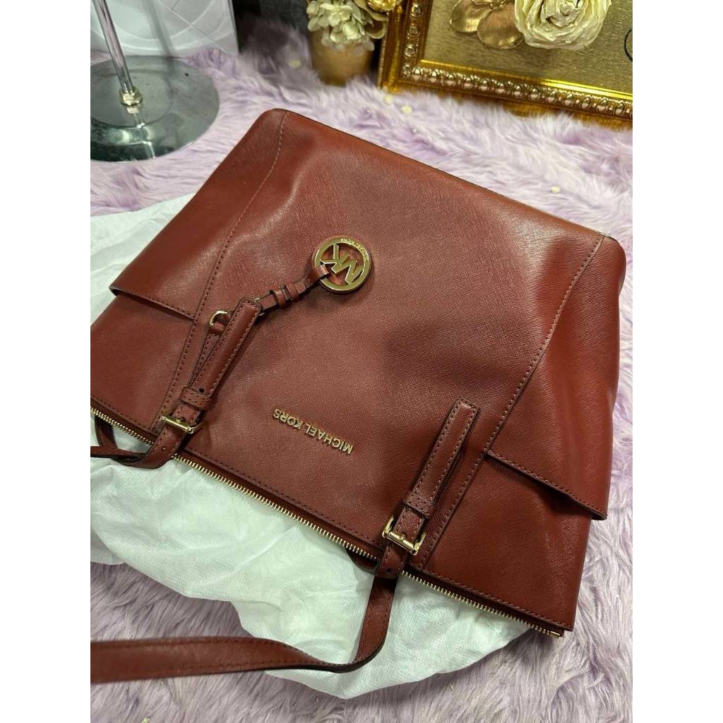 ORIG Preloved MK Charlotte Large Leather Top Zip Shoulder Tote Red Bag