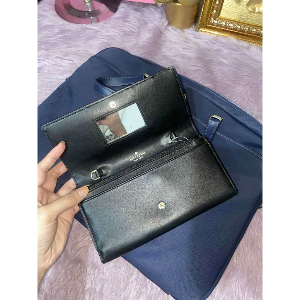 ORIG Preloved KS Briar Lane Quilted Black Leather Chain Black Long Wallet