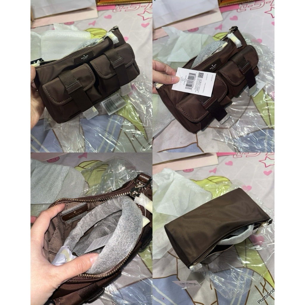 ORIG & IMPORTED KS Carter Cargo Nylon Small Crossbody Shoulder Black/Brown Bag