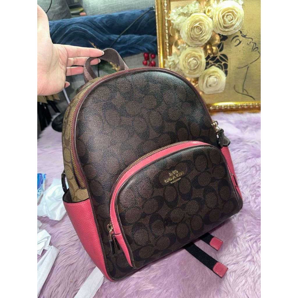 ORIG Preloved CCH Court Backpack Brown/Pink Bag In Blocked Signature Canvas