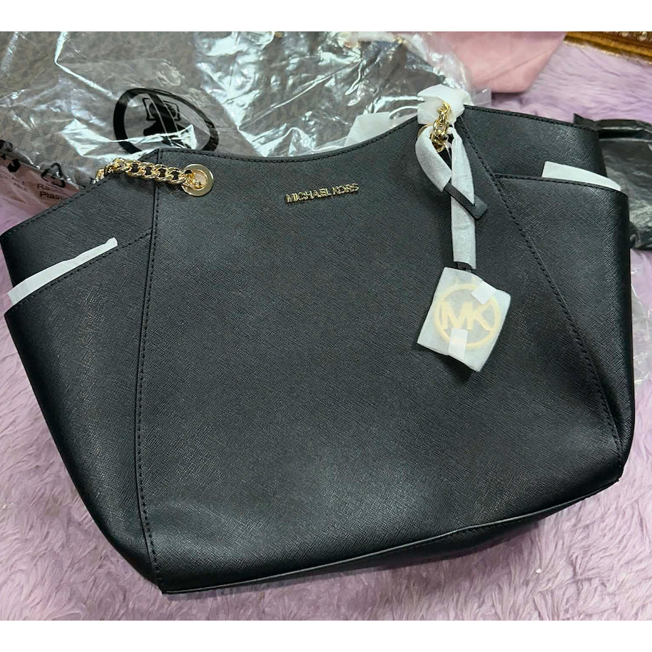ORIG MK Jet Set Large Saffiano Chain Shoulder Tote Bag Black