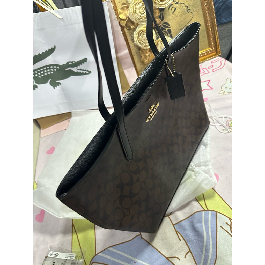ORIG Preloved RARE CCH Avenue Large Brown Tote Bag In Signature Canvas