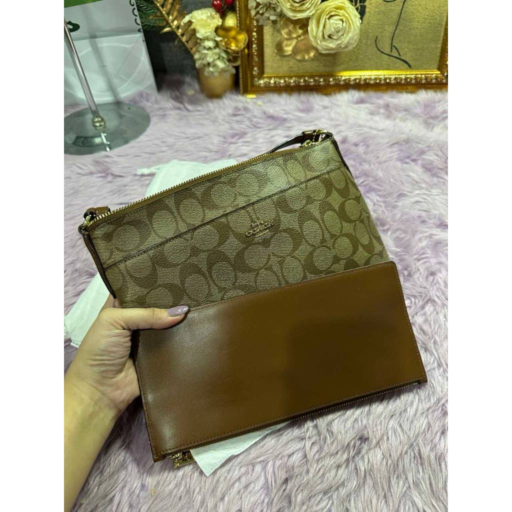 ORIG Preloved CCH East/West Crossbody Small Slim Khaki Brown Bag with Pouch