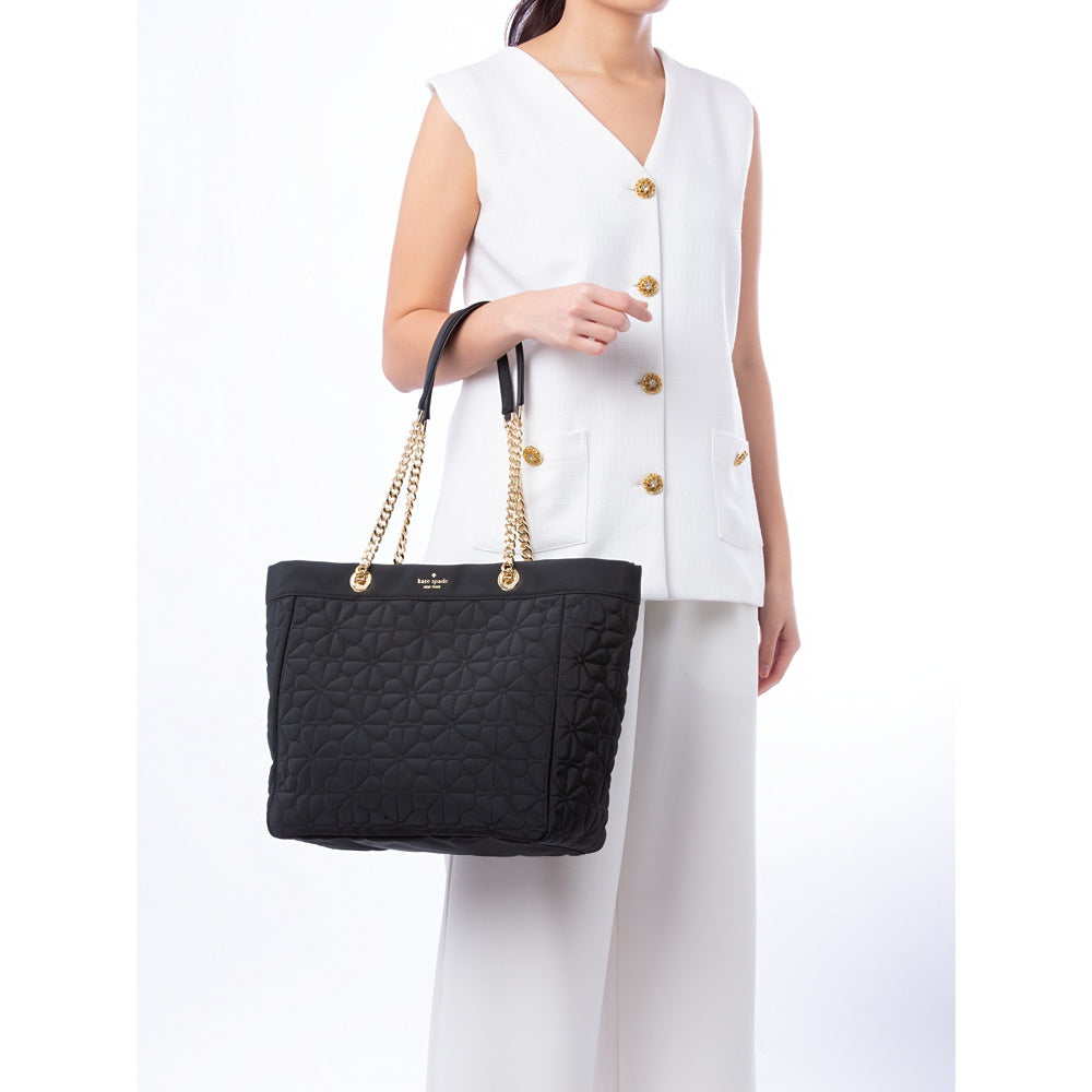 ORIG & IMPORTED KS Spade Flower Quilted Fabric Medium/Large Tote Black Bag