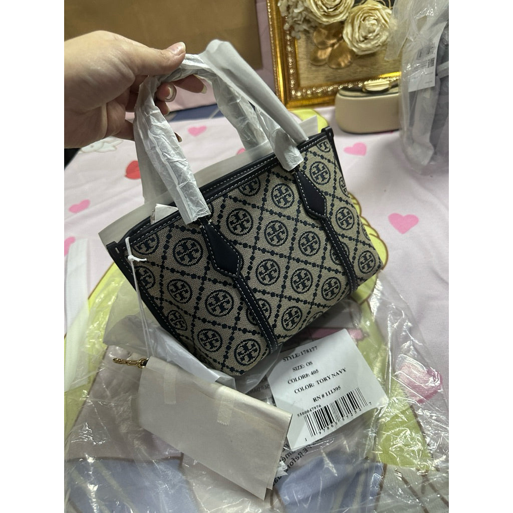 ORIG & IMPORTED Tory TB T Monogram Mini Perry Tote Navy Blue Bag