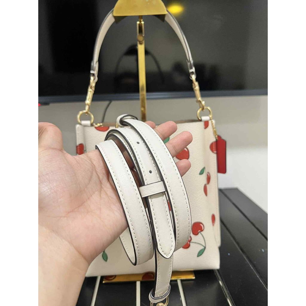 ORIG Preloved CCH Mollie Bucket 22 With Heart Cherry Print Crossbody Bag White