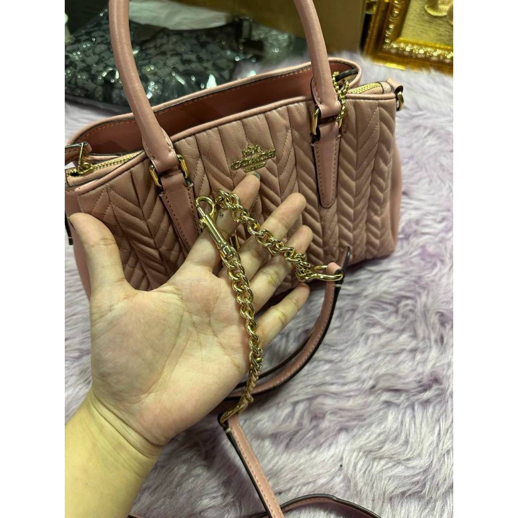 ORIG Preloved RARE CCH Mini Sage Carryall Satchel Small Pink Quilted Bag