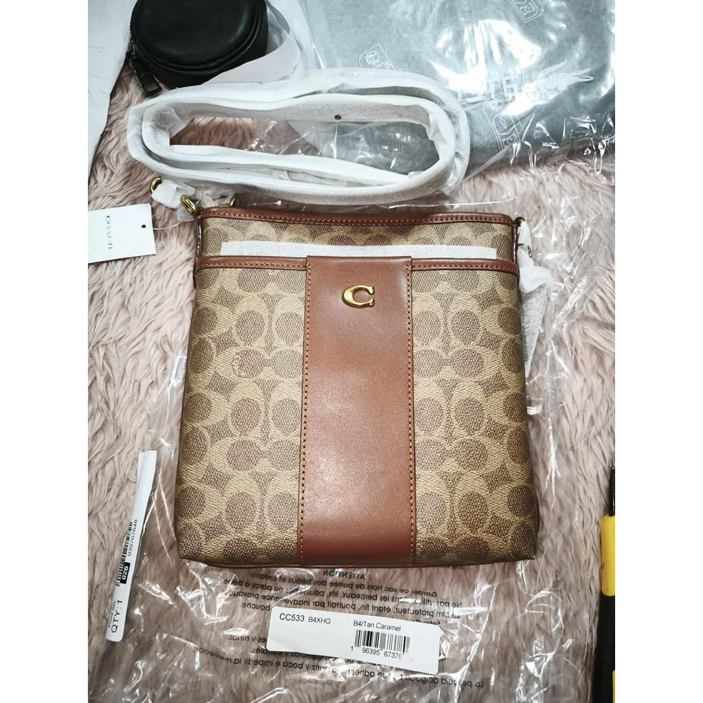 ORIG & IMPORTED CCH Kitt Messenger Crossbody File Slim Brown Bag In Colorblock Signature Canvas