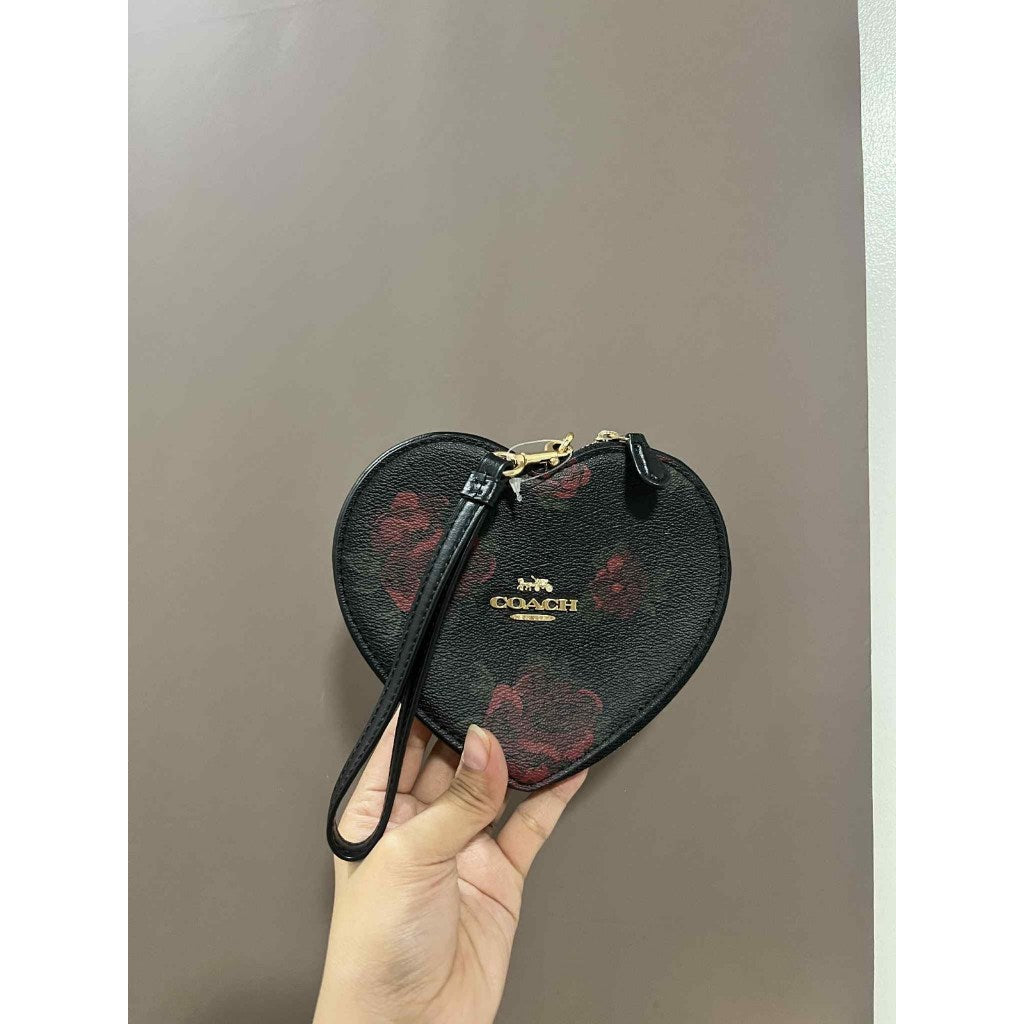 ORIG Preloved Coach Large Heart black Wallet with Floral Print