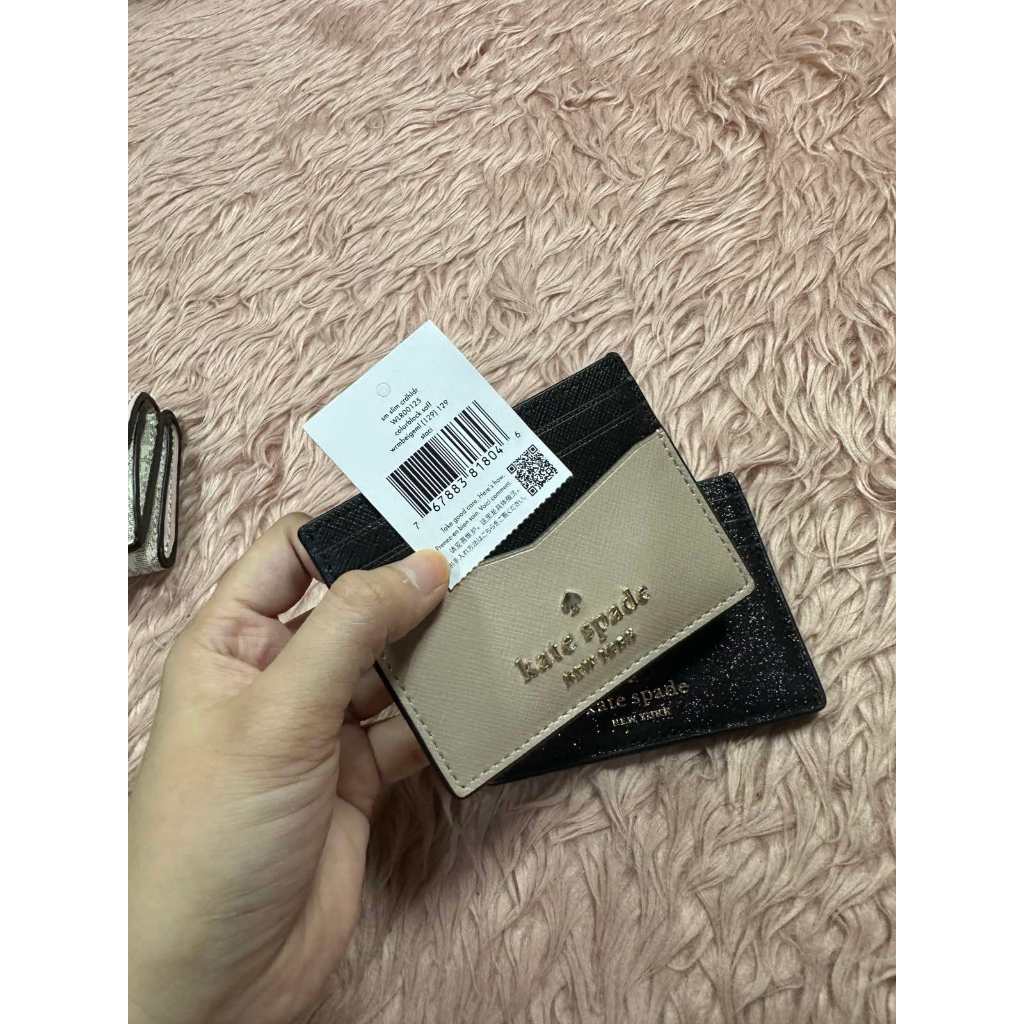 ORIG Preloved KS Staci Clolorblock Slim Card Holder Small Beige Wallet