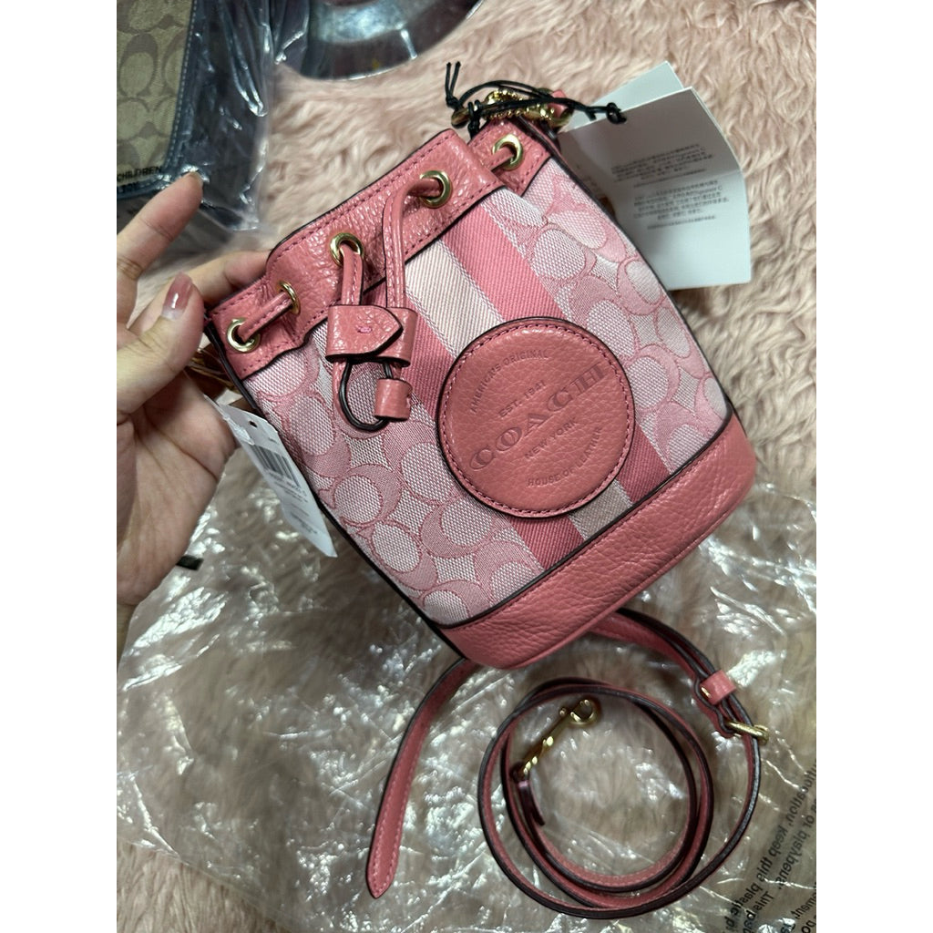 ORIG & IMPORTED CCH Mini Dempsey Bucket Bag Pink Signature Jacquard