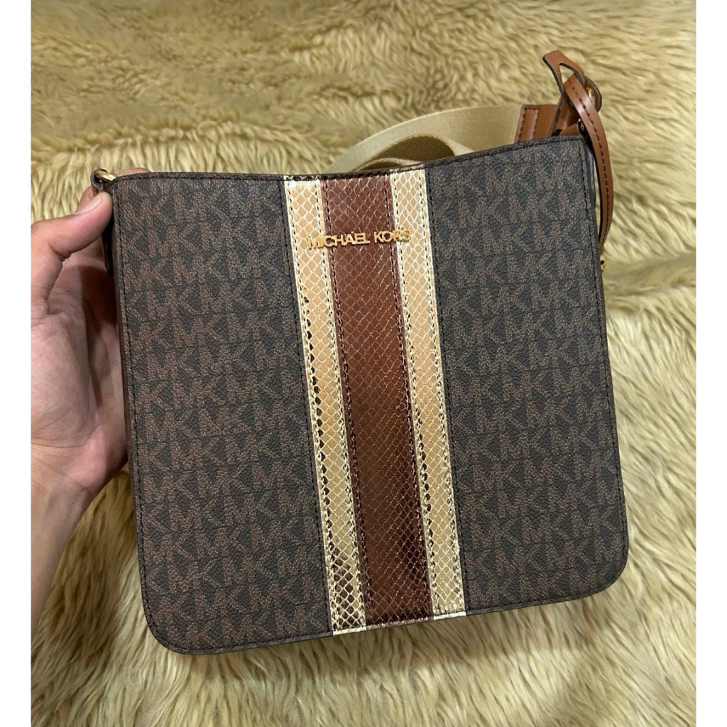 ORIG & IMPORTED MK Jet Set Travel Small Signature Logo and Metallic Messenger Bag Oxblood/Vanilla