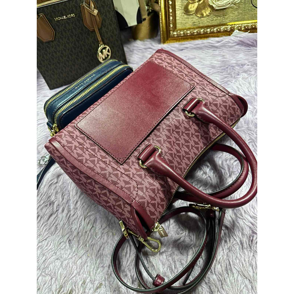 ORIG Preloved MK Carine Medium Logo Satchel Maroon Bag