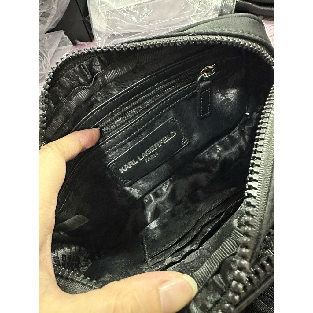 ORIG Preloved Karl Lagerfeld KL Convertible Nylon Black Belt Crossbody Bag