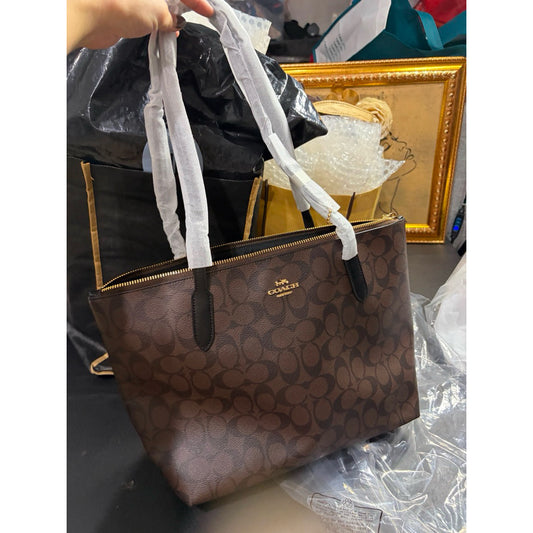 ORIG & IMPORTED CCH Zip Top Tote Medium Brown/Black Bag In Signature Canvas