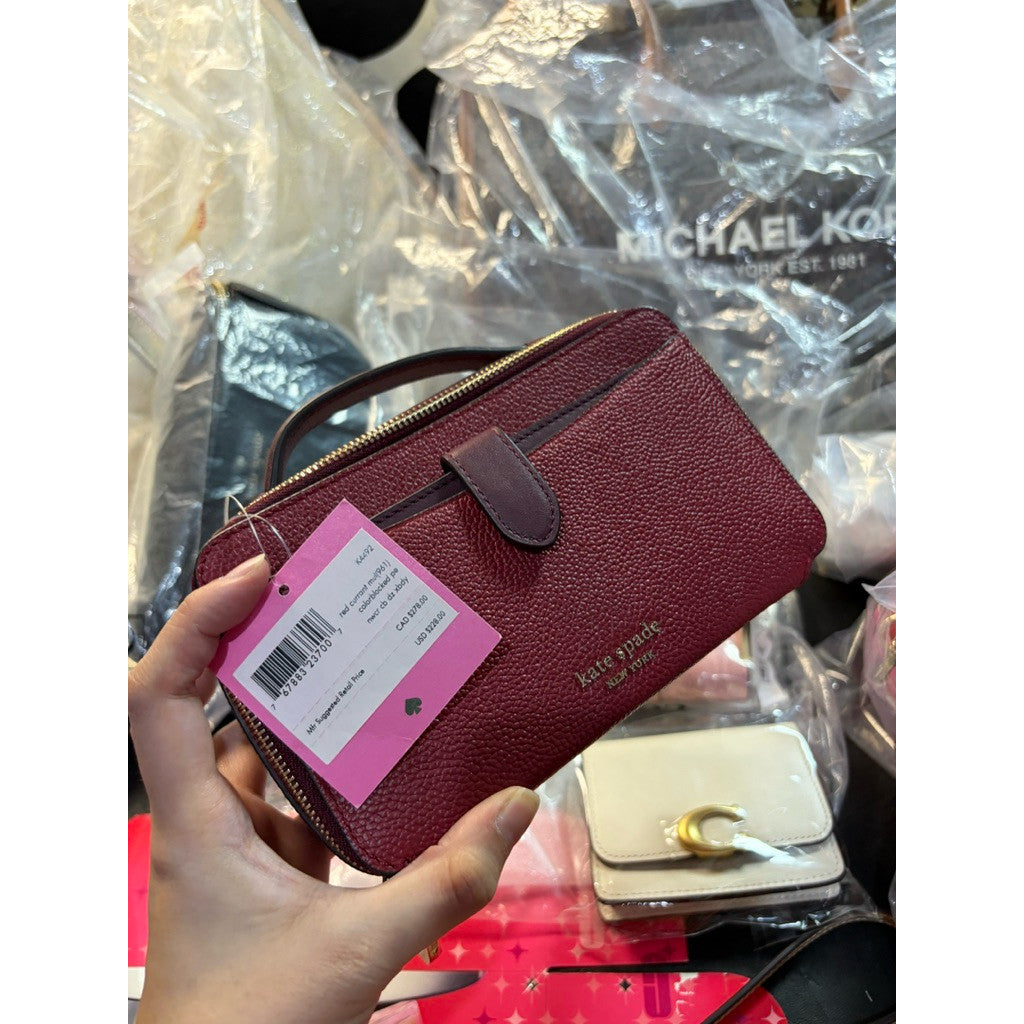 ORIG & IMPORTED KS Zip Code Double-zip Crossbody Small Maroon Bag