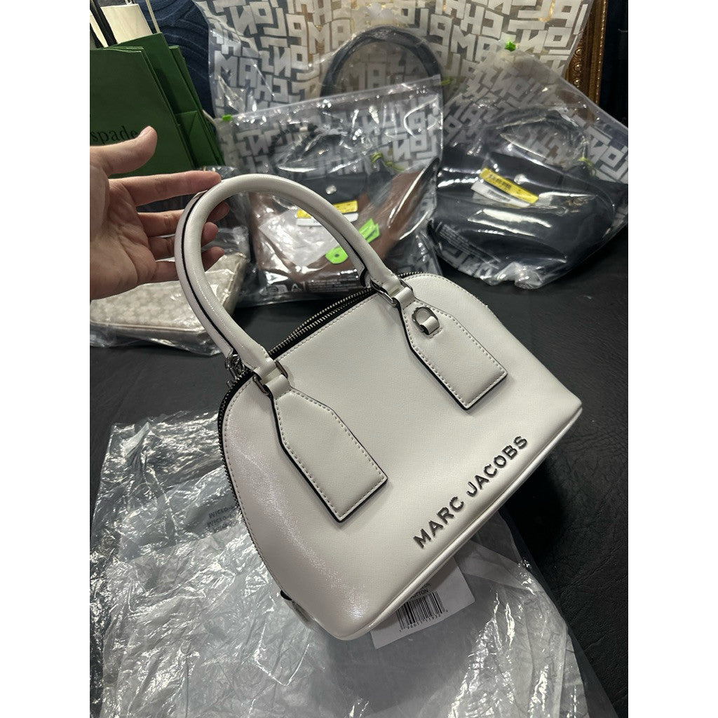 ORIG & IMPORTED MJ Small Leather Dome Satchel Crossbody Bag White