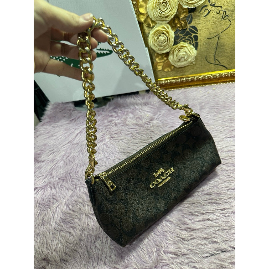 ORIG Preloved CCH Charlotte Shoulder Chain Bag In Signature Canvas Brown