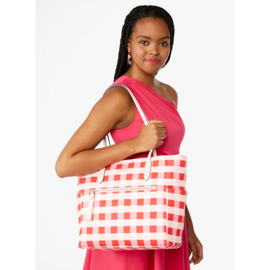 ORIG & IMPORTED KS Chelsea Gingham Large Tote Nylon Bag Satchel Pink Multi
