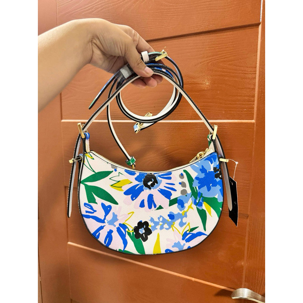 ORIG & IMPORTED KS Madison White Floral Crescent Hobo Shoulder Bag