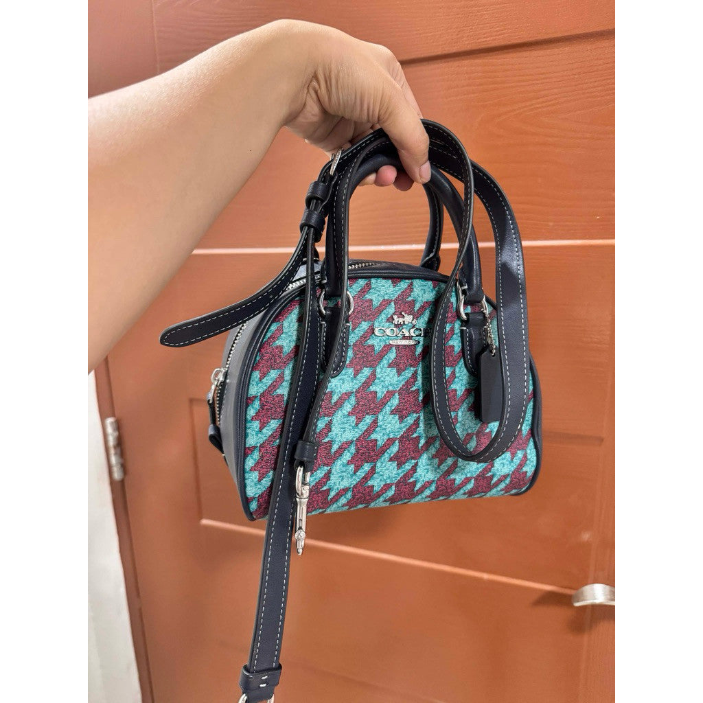 ORIG Preloved CCH Sydney Satchel With Houndstooth Print Blue Bag