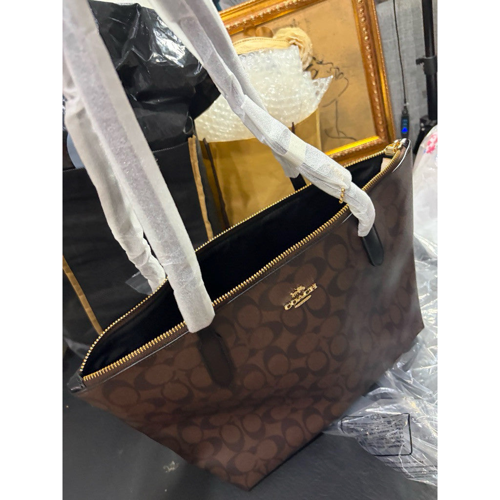 ORIG & IMPORTED CCH Zip Top Tote Medium Brown/Black Bag In Signature Canvas